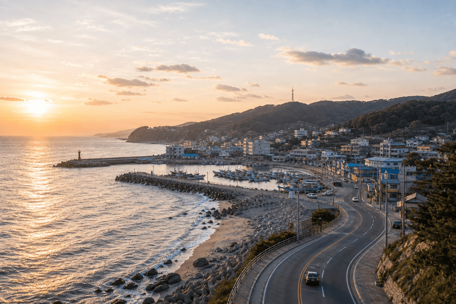 Generated editorial coast-road image for Yeongdeok